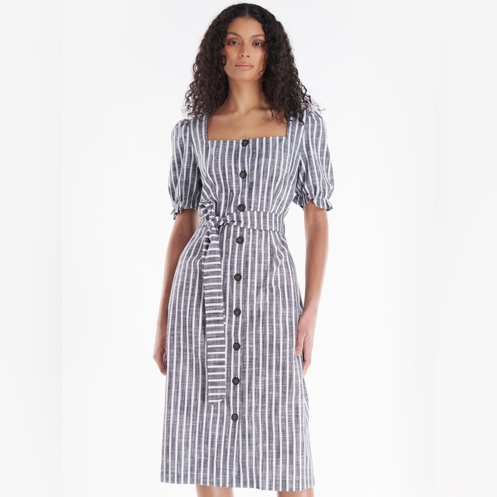 NWT BARBOUR Marigold Stripe Cotton Shirtdress In Navy Stripe